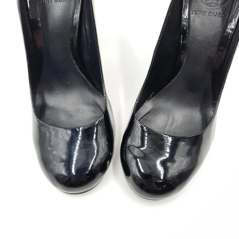 TORY BURCH Patent Leather Colin Pumps Glitter Heel Witchy Office Evening Black 7 - Picture 6 of 13